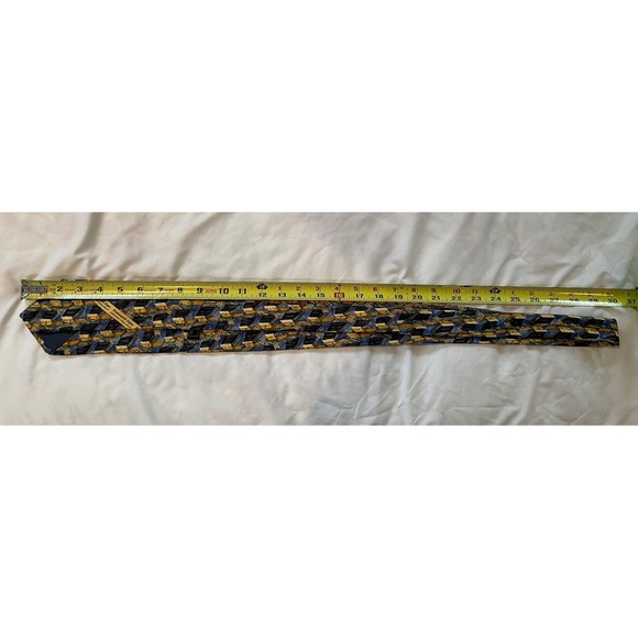 Ermenegildo Zegna Mens Silk Tie Blue Gold Grey Geometric Abstract Floral Italy - Picture 4 of 6